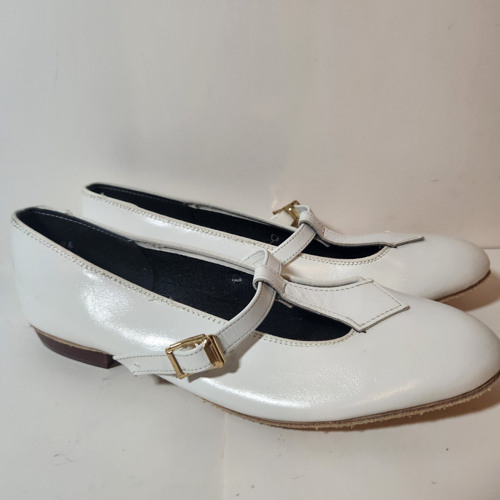 Barbettes White Leather Mary Jane T-Strap Dance Flats Shoes Womens 6.5N USA Made